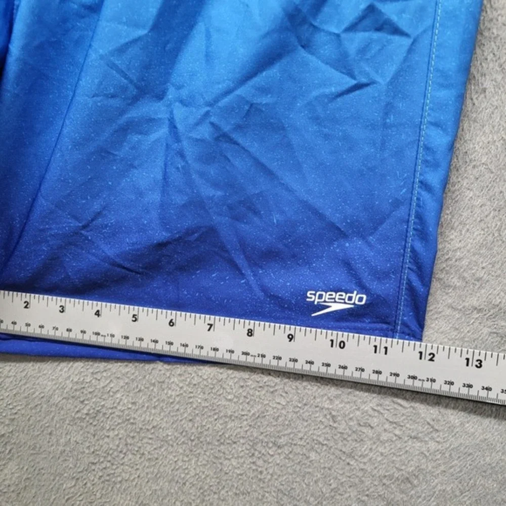 Speedo Men‎ Swimwear Medium Blue Ombre Trunks Logo Drawstring Pocket 7 in Inseam